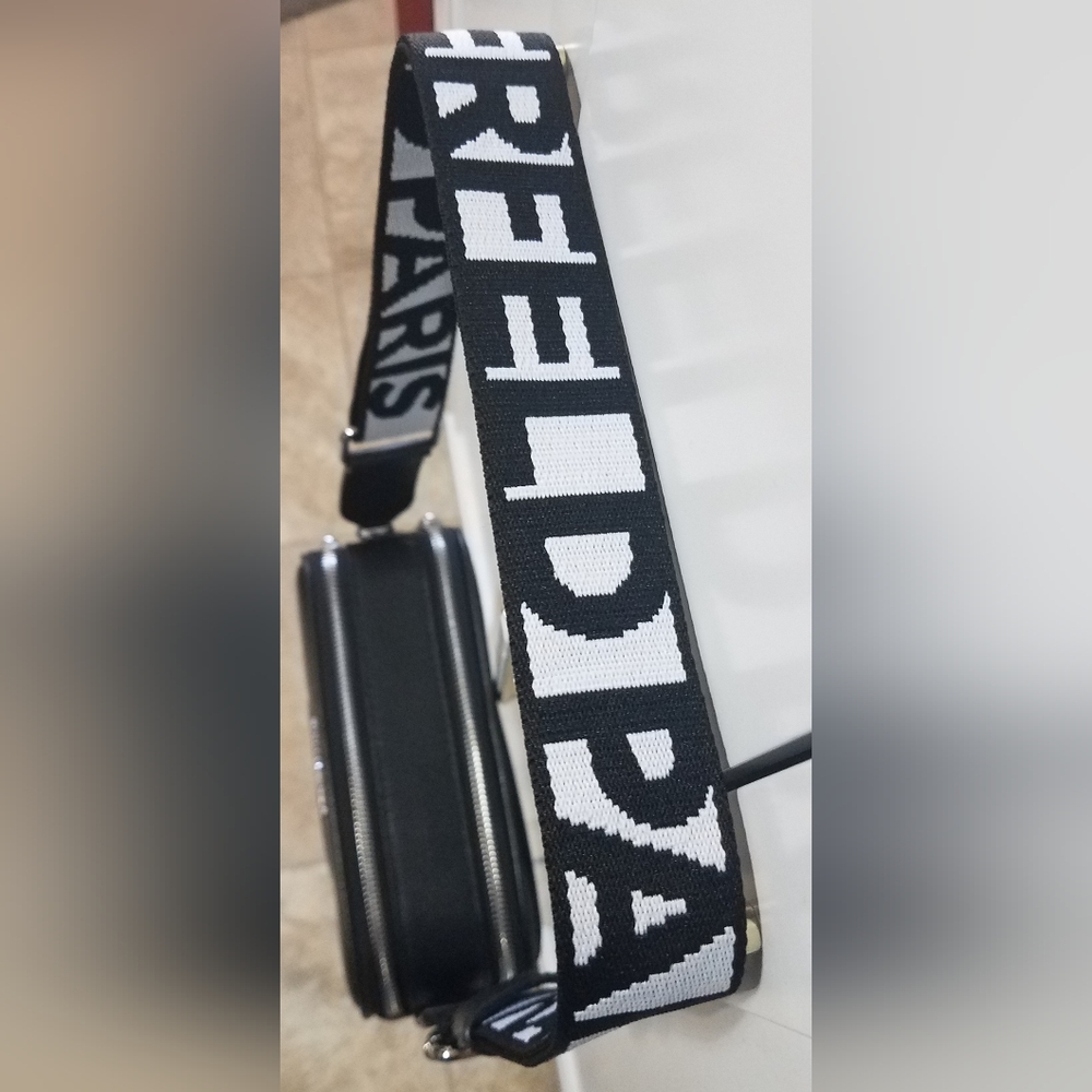 Karl Lagerfeld- NWT! Black Crossbody Camera Bag with White Logo Strap - Picture 5 of 14